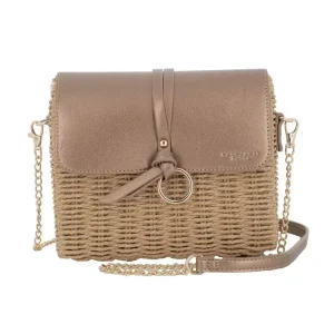 Sac bandoulière chaîne en paille Marron Métal