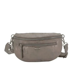 Sac banane bandoulière suédine taupe métal
