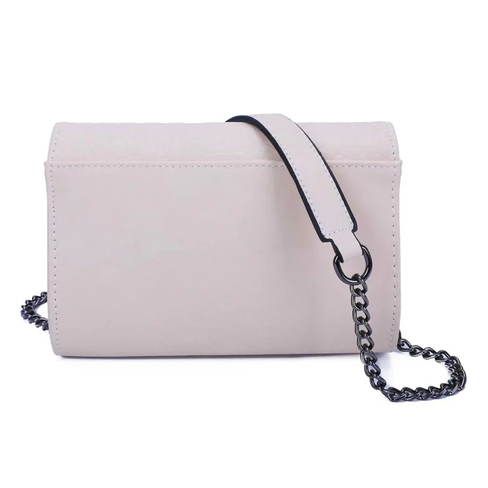 Sac bandoulière femme chaîne python beige – Image 4