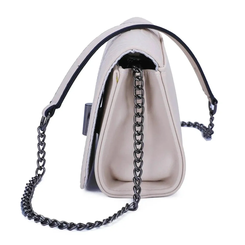 Sac bandoulière femme chaîne python beige – Image 6