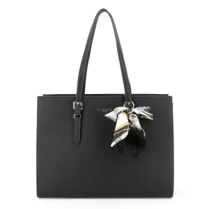 Sac cabas a4 pompon foulard noir