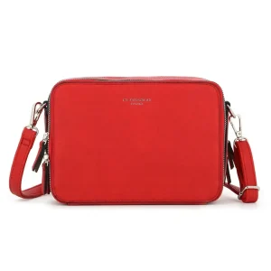 Sac caméra bandoulière femme 2 zip rouge