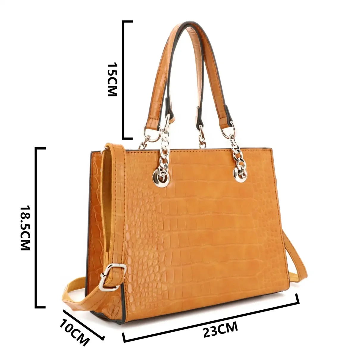 Sac à main bandoulière chaîne croco moutarde – Image 3