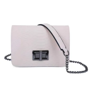 Sac bandoulière femme chaîne python beige