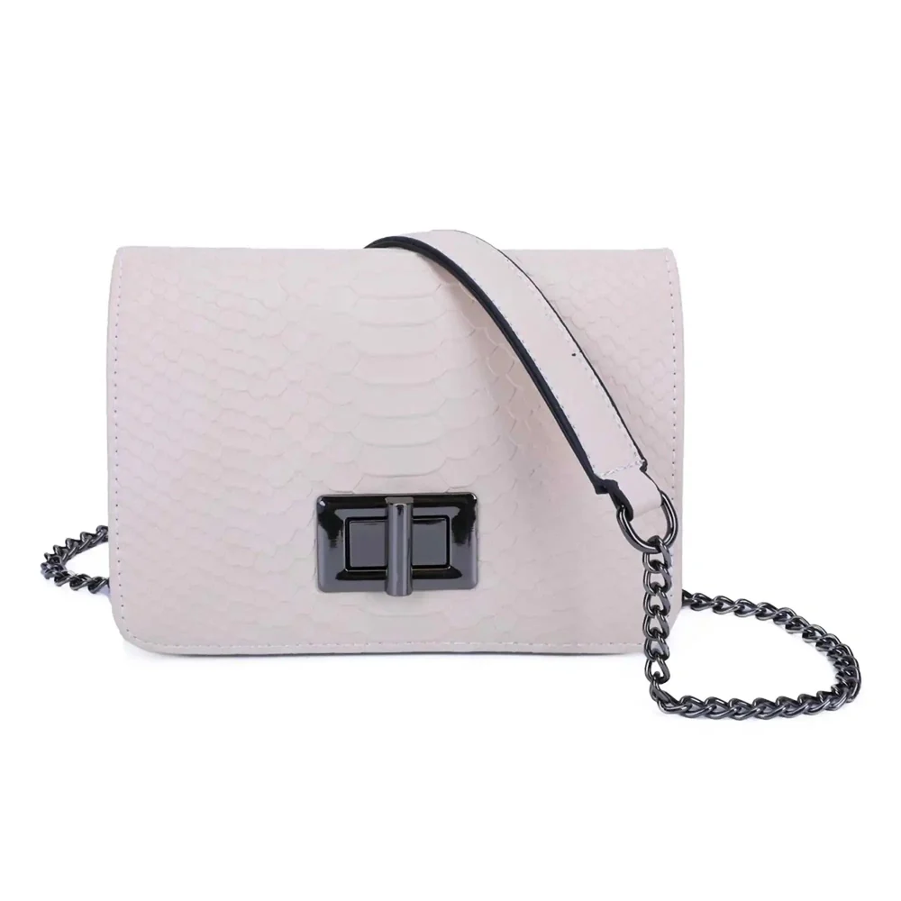 Sac bandoulière femme chaîne python beige – Image 2