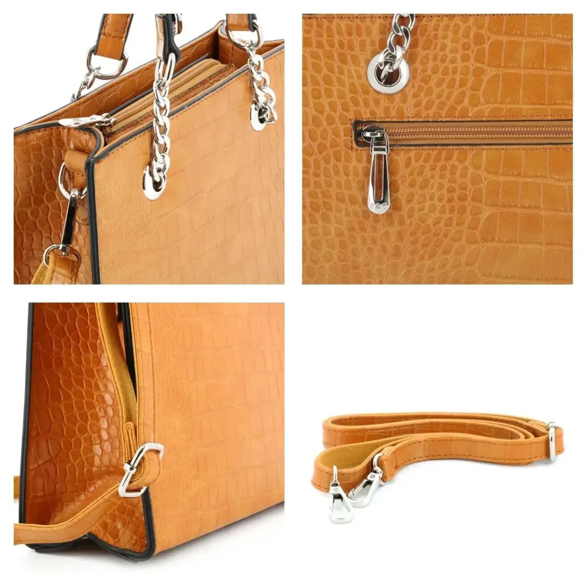 Sac à main bandoulière chaîne croco moutarde – Image 5