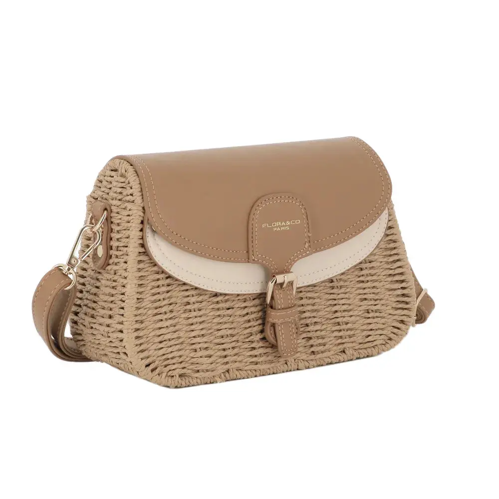 Sac banoulière paille à rabat Camel – Image 3