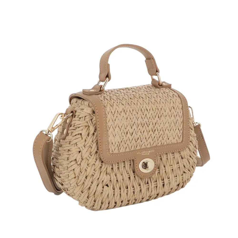 Sac bandoulière en paille à rabat Camel – Image 3