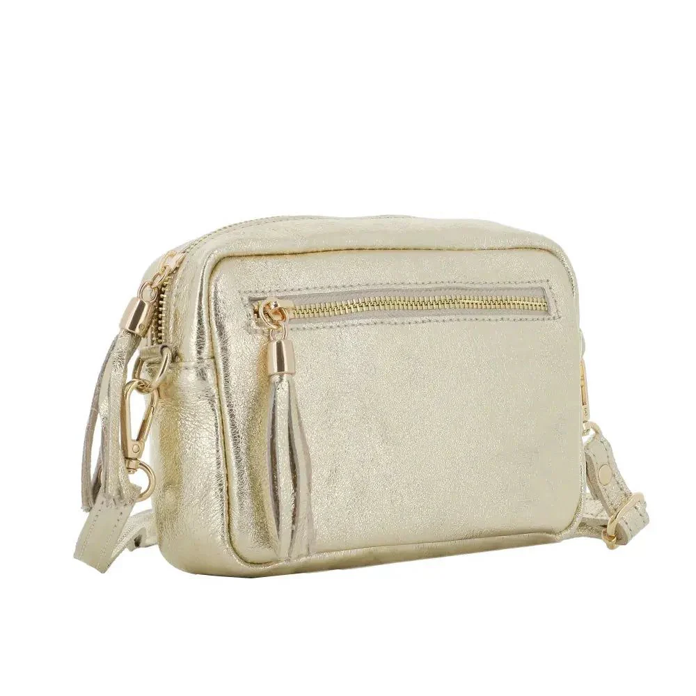 Petit sac bandoulière carré cuir irisé Doré – Image 3