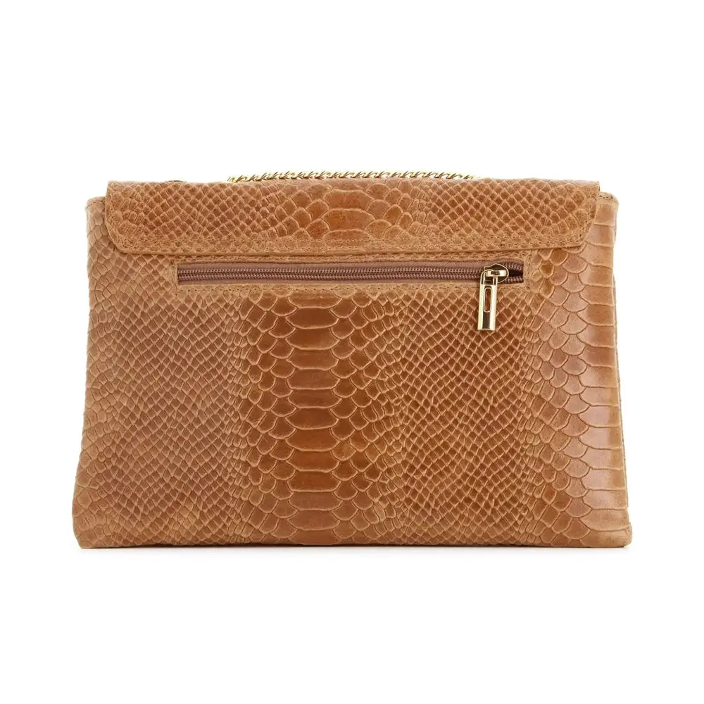 Sac bandoulière chaîne cuir femme croco camel – Image 6