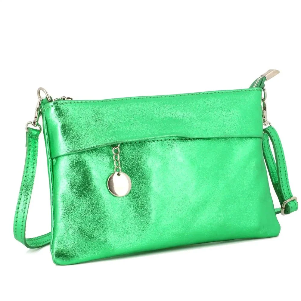 Pochette bandoulière cuir irisé lanière Vert – Image 3