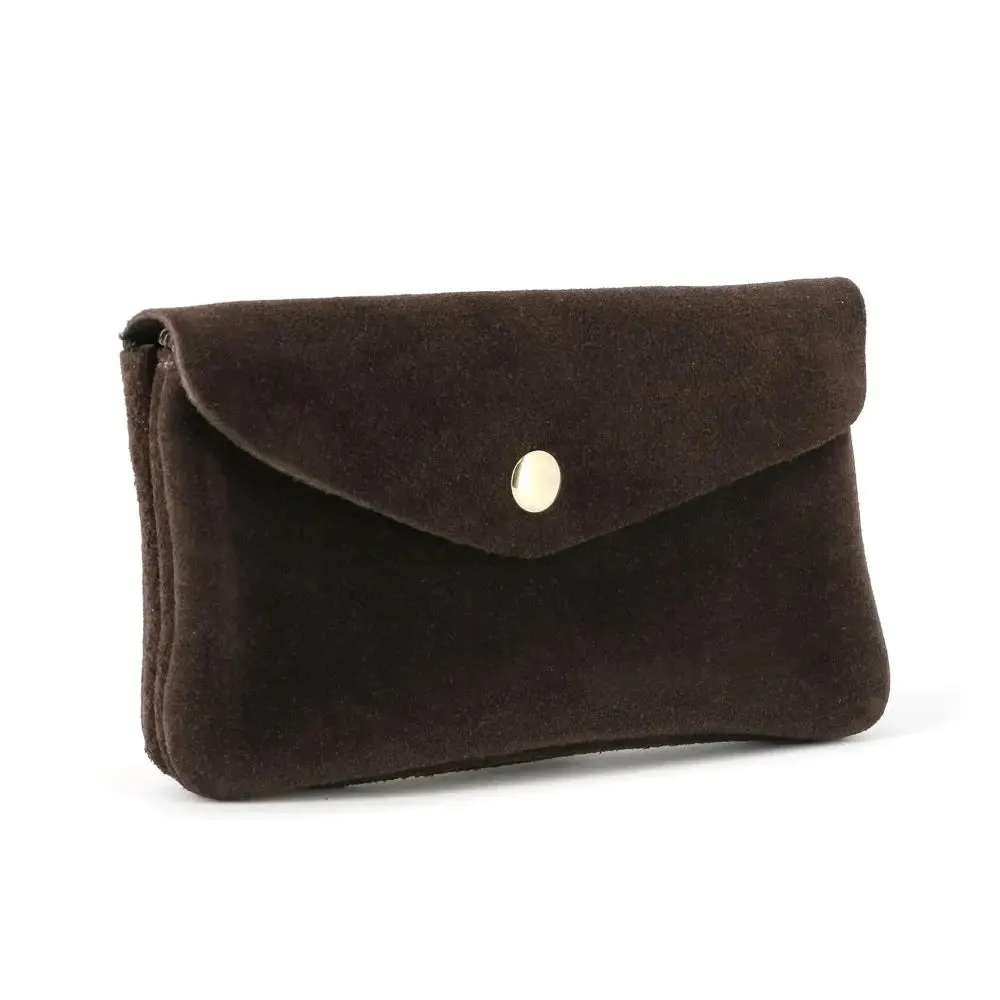 Porte-monnaie portefeuille mi-long suède Chocolat – Image 3