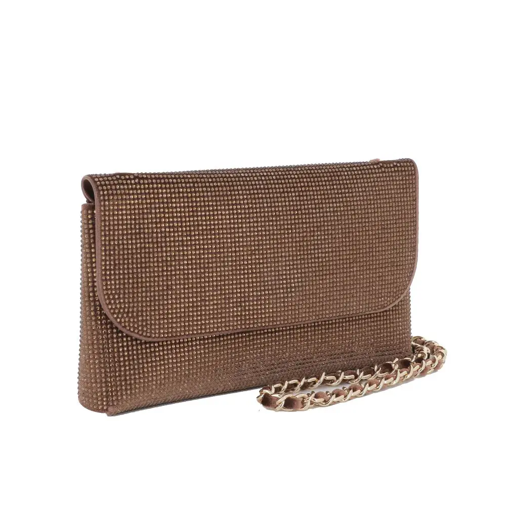 Sac pochette de soirée strass Marron – Image 3