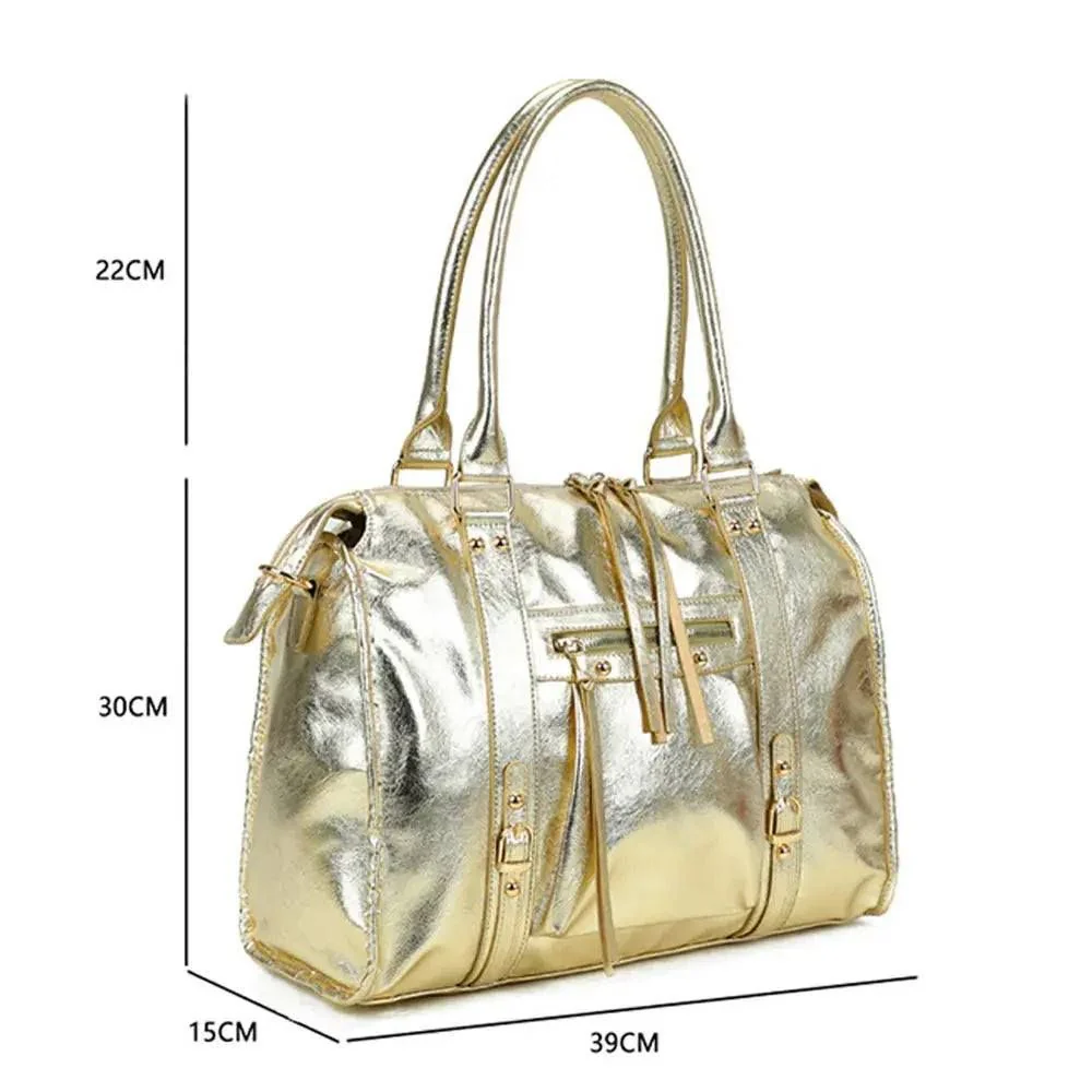 Grand sac à main bowling irisé or (détails dorés) – Image 3