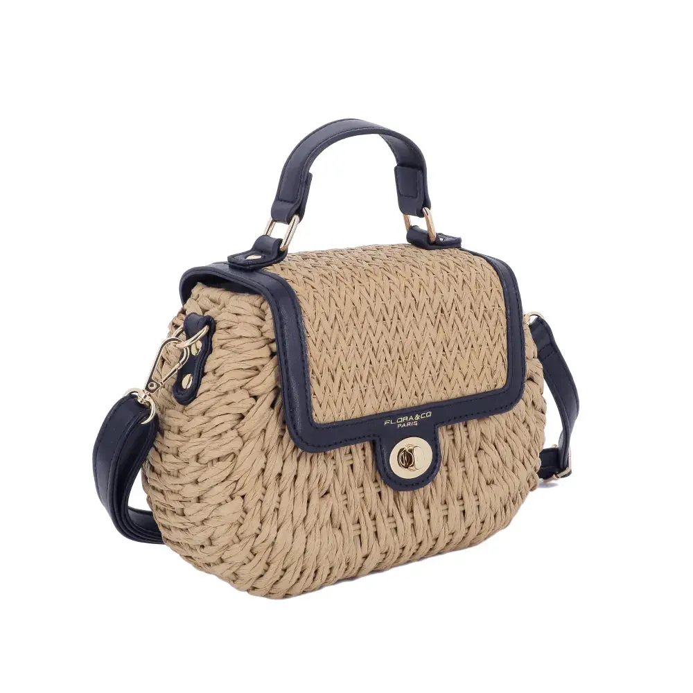 Sac bandoulière en paille à rabat Bleu – Image 3