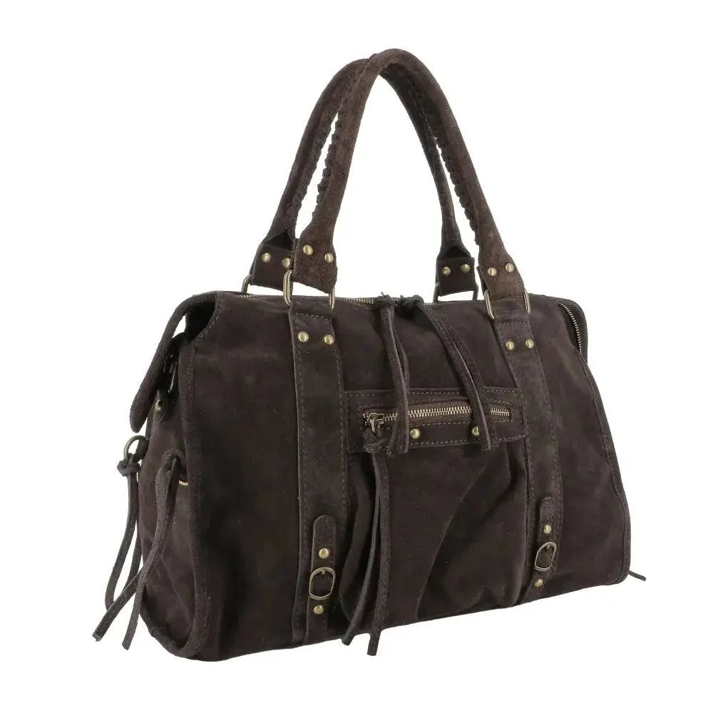 Sac à main bowling en cuir daim chococlat – Image 4