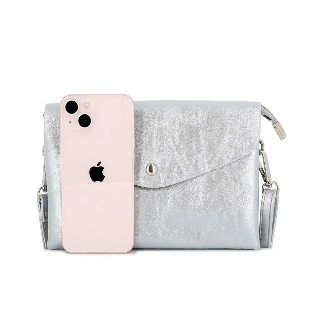 Sac bandoulière femme irisé souple argent – Image 6