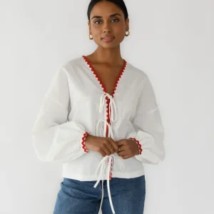 Blouse à nouer avec bordures contrastantes