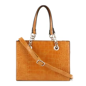 Sac à main bandoulière chaîne croco moutarde