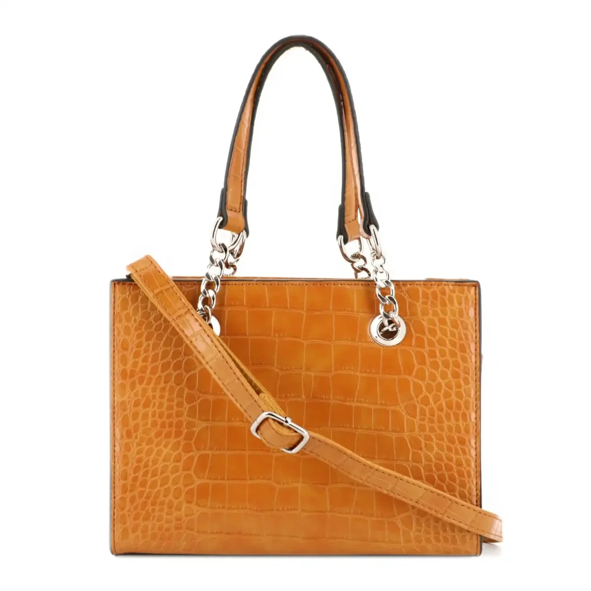 Sac à main bandoulière chaîne croco moutarde