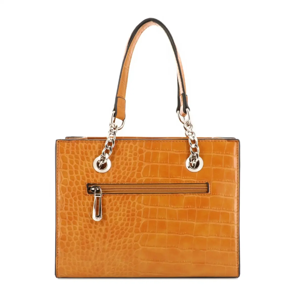 Sac à main bandoulière chaîne croco moutarde – Image 4