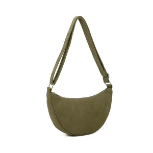 Sac bandoulière demi-lune canvas femme vert