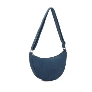 Sac bandoulière demi-lune canvas femme bleu