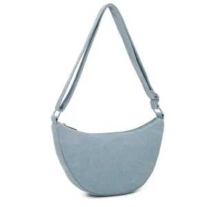 Sac bandoulière demi-lune canvas femme bleu clair