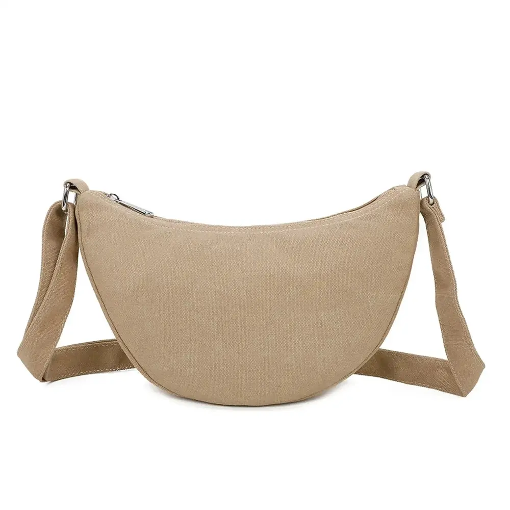Sac bandoulière demi-lune canvas femme taupe – Image 4