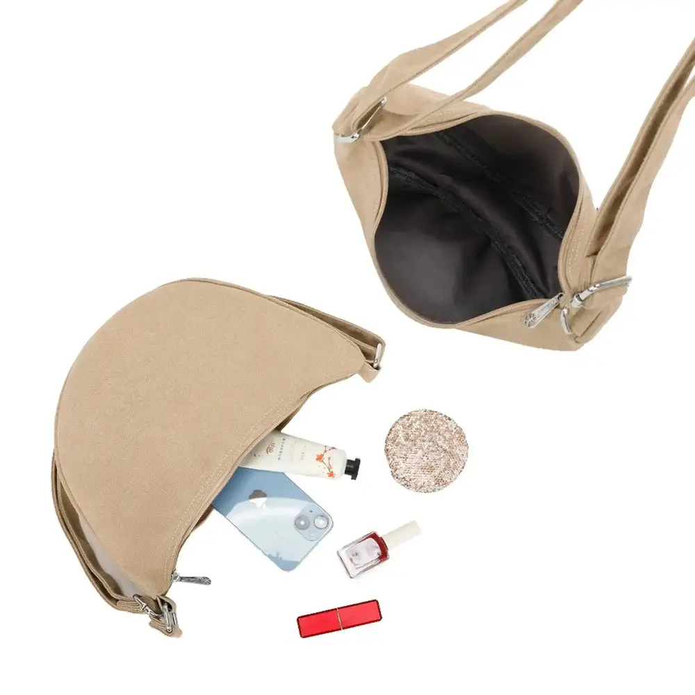 Sac bandoulière demi-lune canvas femme taupe – Image 5