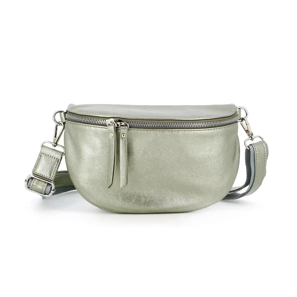 Sac banane femme irisé bandoulière taupe métal – Image 2