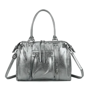 Grand sac à main bowling irisé gris argent