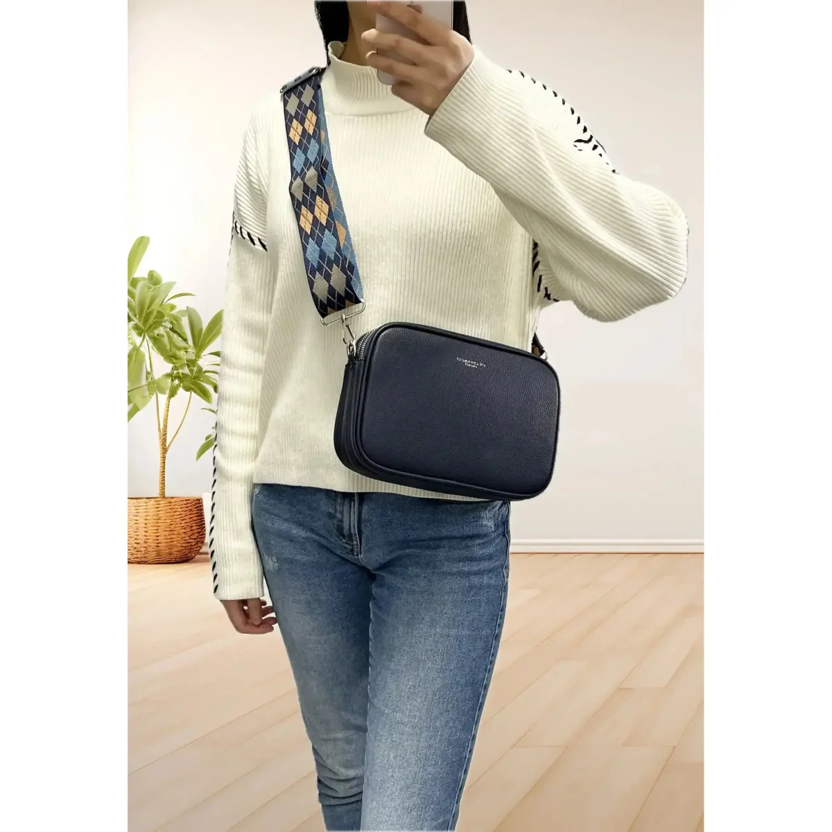 Sac bandoulières femme multipoches bleu – Image 4