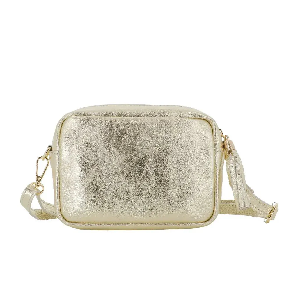 Petit sac bandoulière carré cuir irisé Doré – Image 4