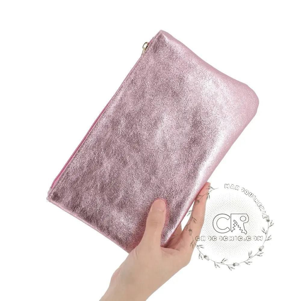 Pochette coméstique voyage cuir irisé Rose – Image 4