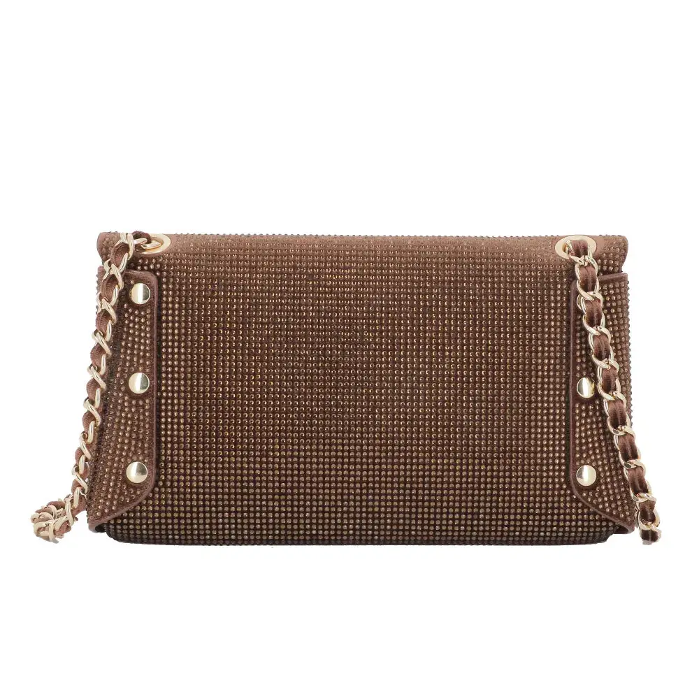 Sac pochette de soirée strass Marron – Image 4