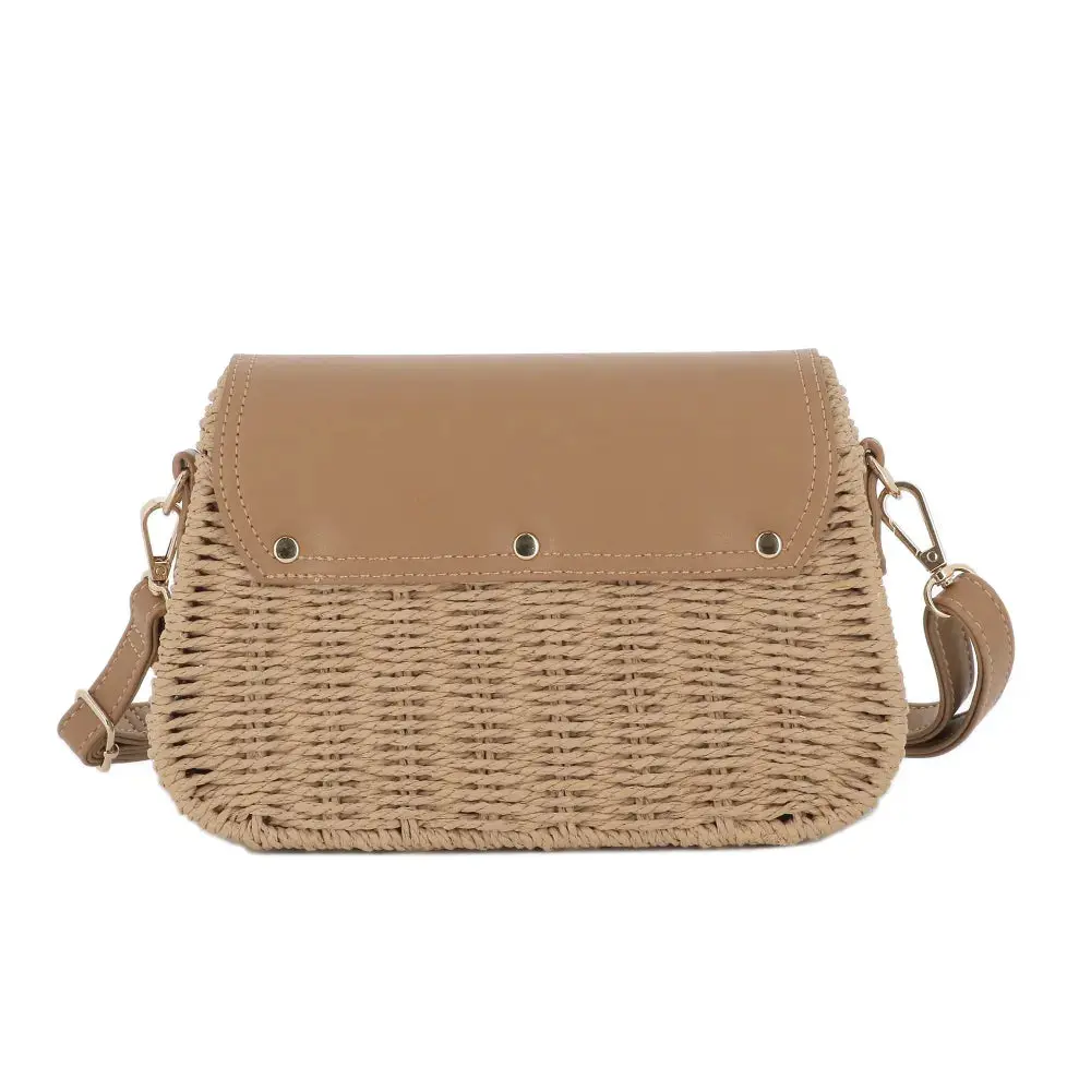 Sac banoulière paille à rabat Camel – Image 4