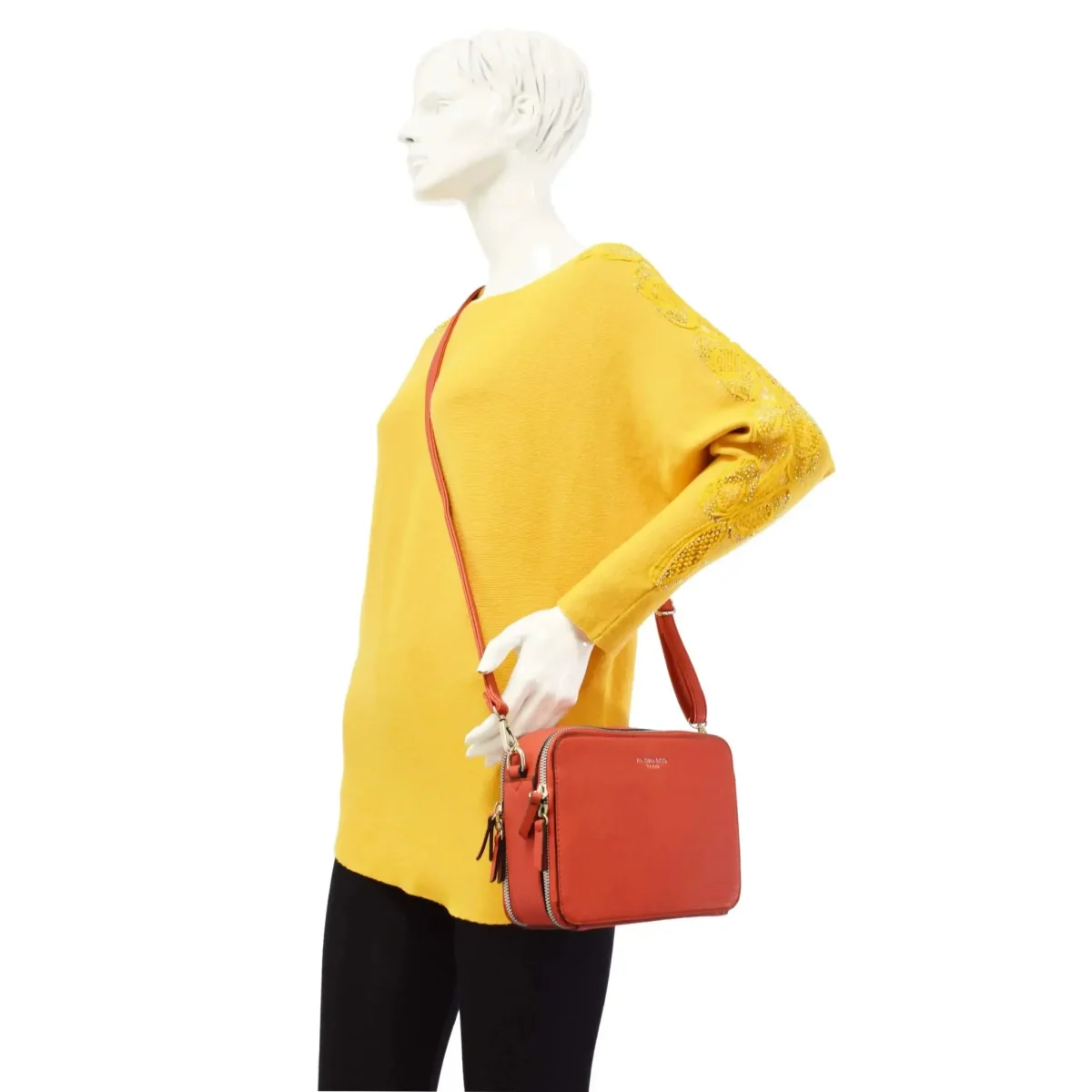 Sac caméra bandoulière femme 2 zip rouge – Image 8