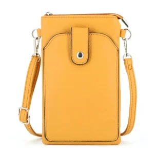 Pochette bandoulière téléphone femme moutarde