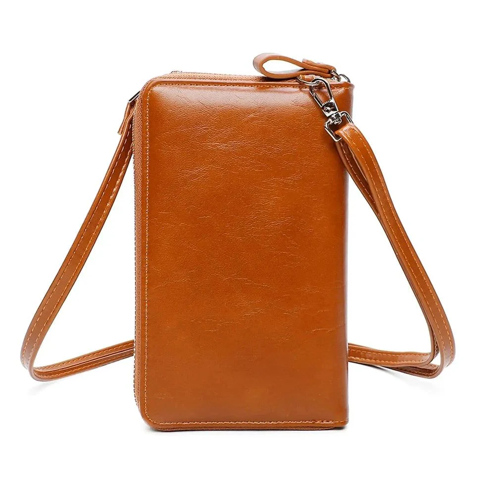 Pochette téléphone plate tout-en-un femme camel – Image 5