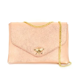 Sac bandoulière chaîne cuir femme irisé rose