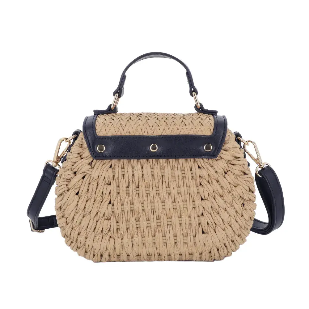 Sac bandoulière en paille à rabat Bleu – Image 4