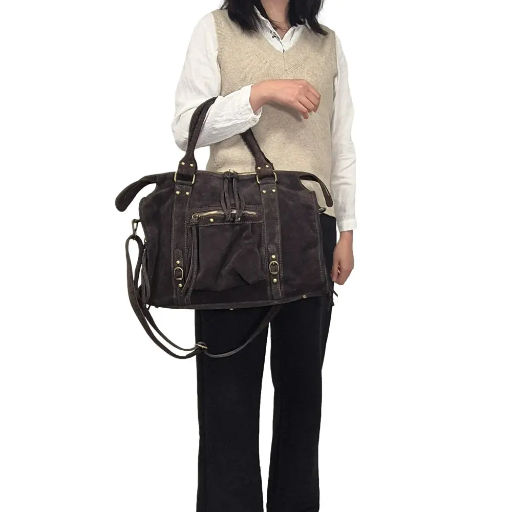 Sac à main bowling en cuir daim chococlat – Image 3