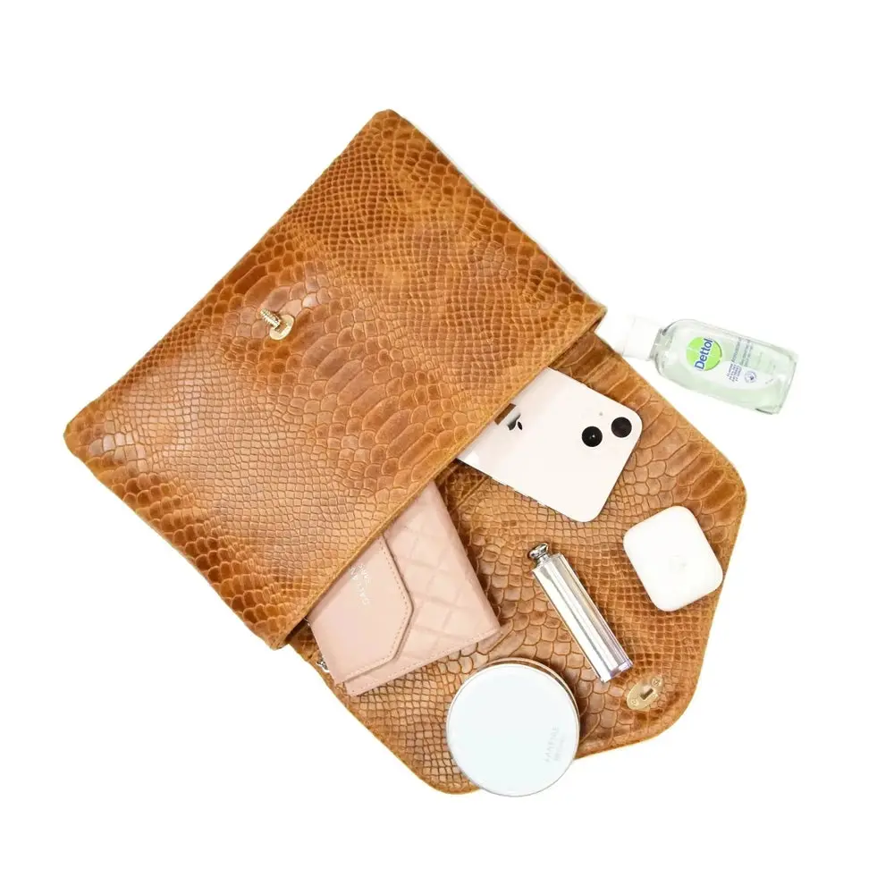 Sac bandoulière chaîne cuir femme croco camel – Image 7