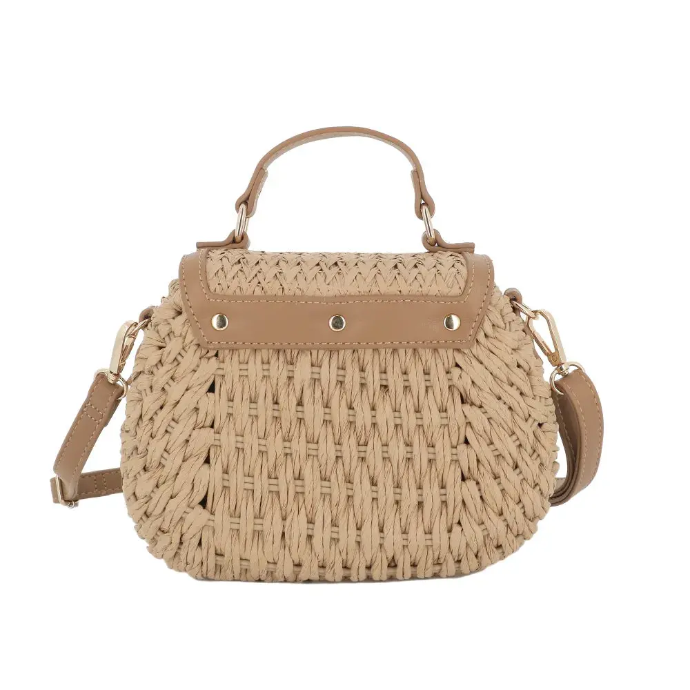 Sac bandoulière en paille à rabat Camel – Image 4