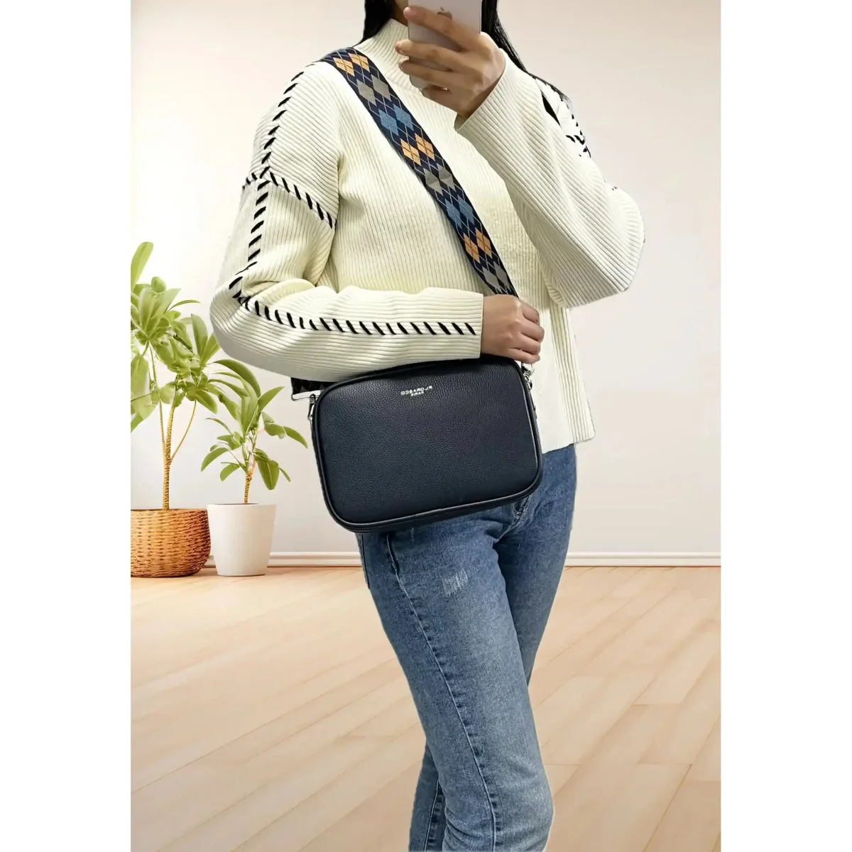 Sac bandoulières femme multipoches bleu – Image 3