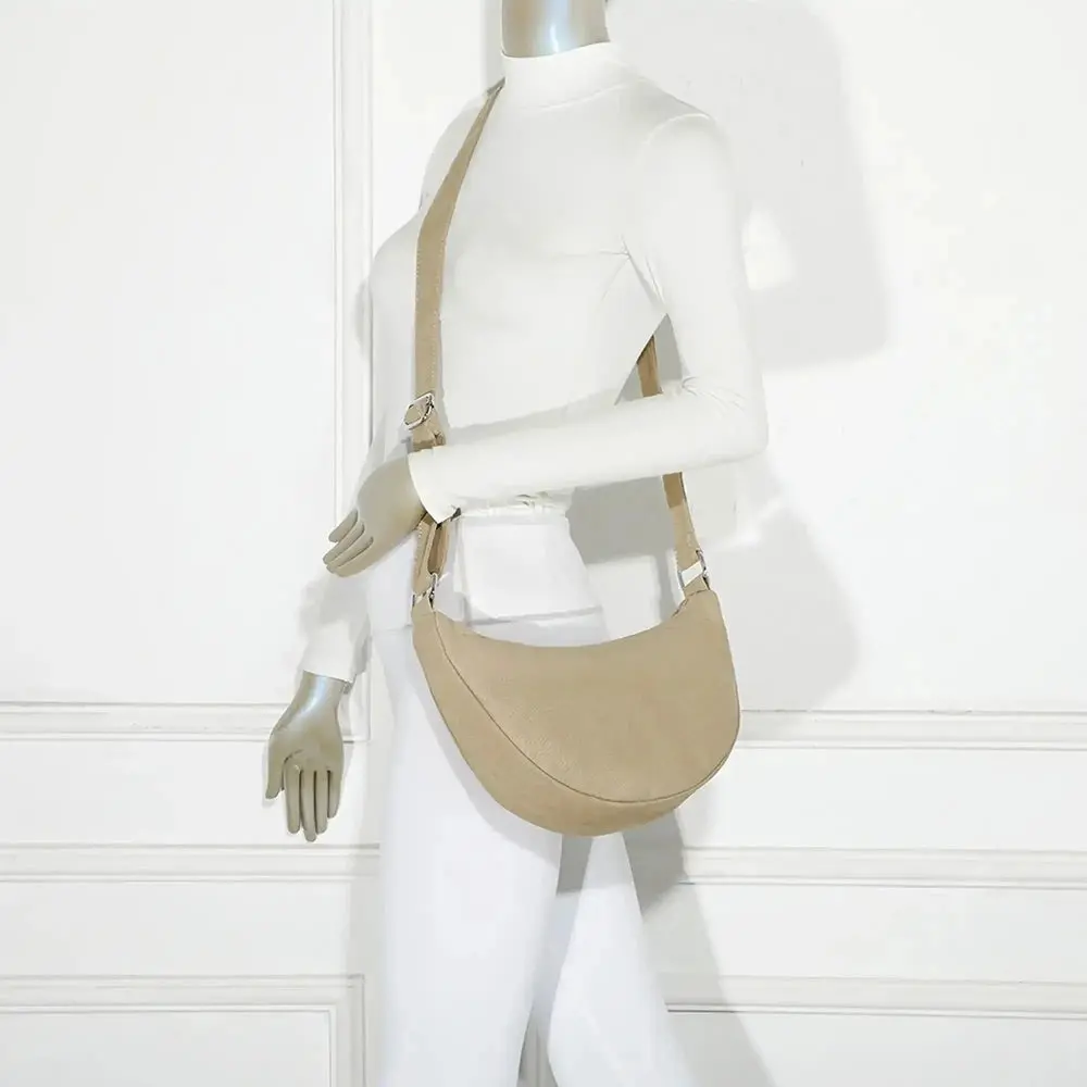 Sac bandoulière demi-lune canvas femme taupe – Image 3