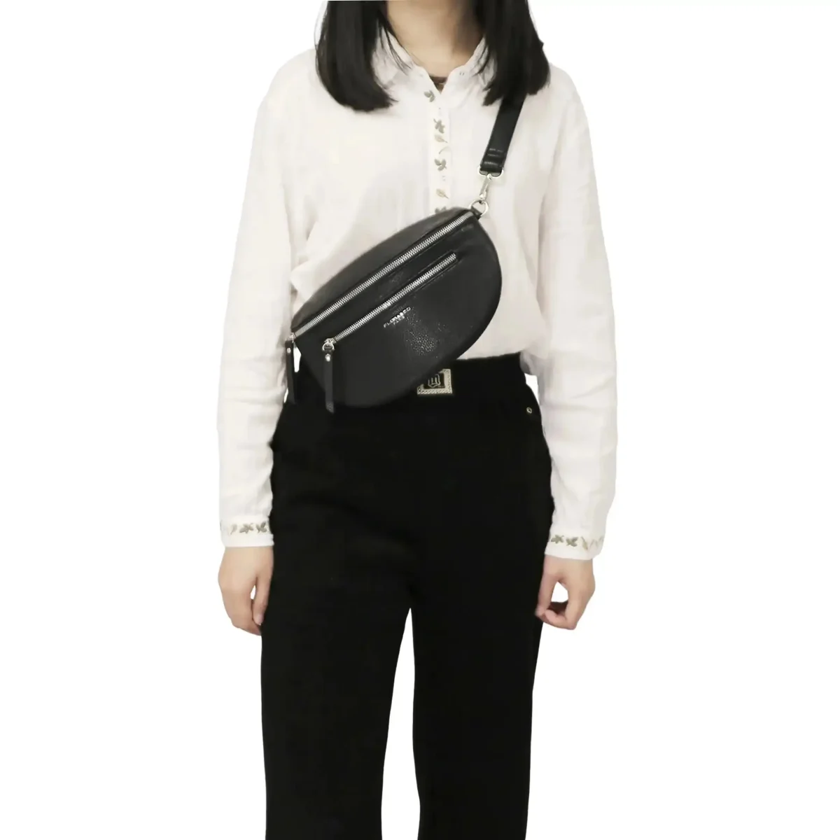 Sac banane bandoulière femme multipoches noir – Image 3