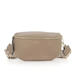 Sac banane femme brodée pu cuir grainé taupe