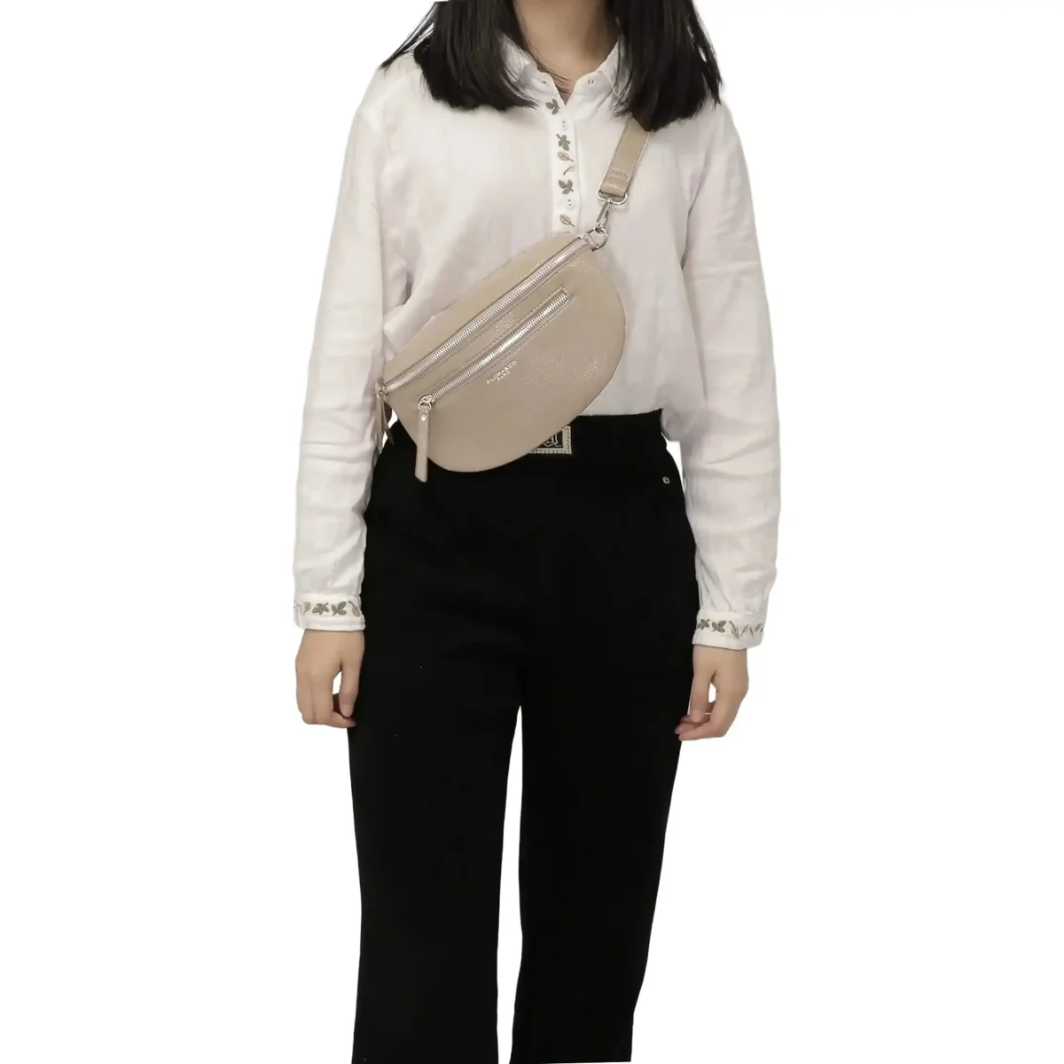 Sac banane bandoulière femme multipoches Beige – Image 4